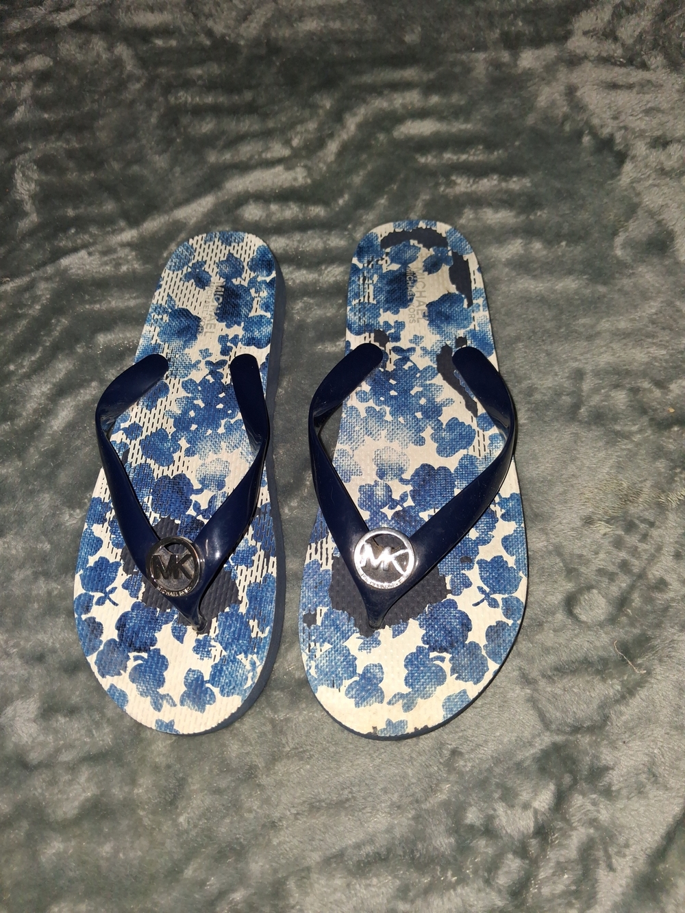 Michael Kors Blue Floral Flip Flops